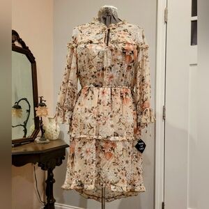 NWT 14W Sheer Ruffly Floral Dress